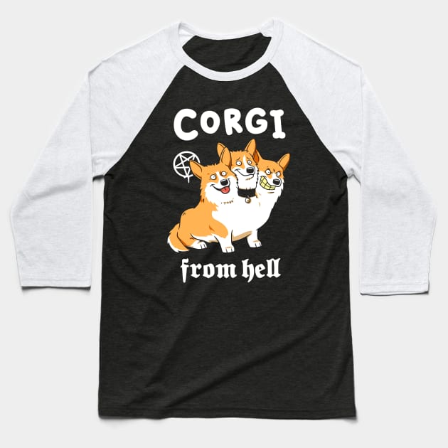 Corgi From Hell Baseball T-Shirt by wloem